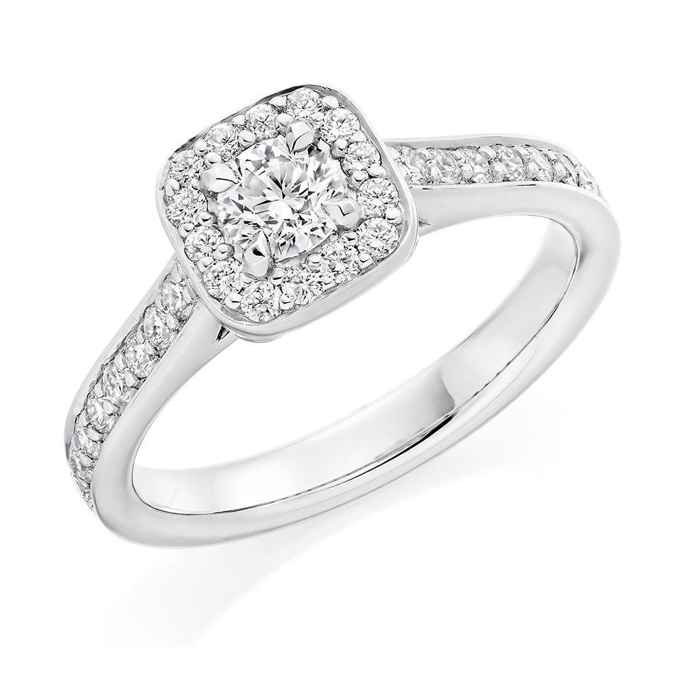 Grain-Set Halo Round Brilliant Engagement Ring in White Gold