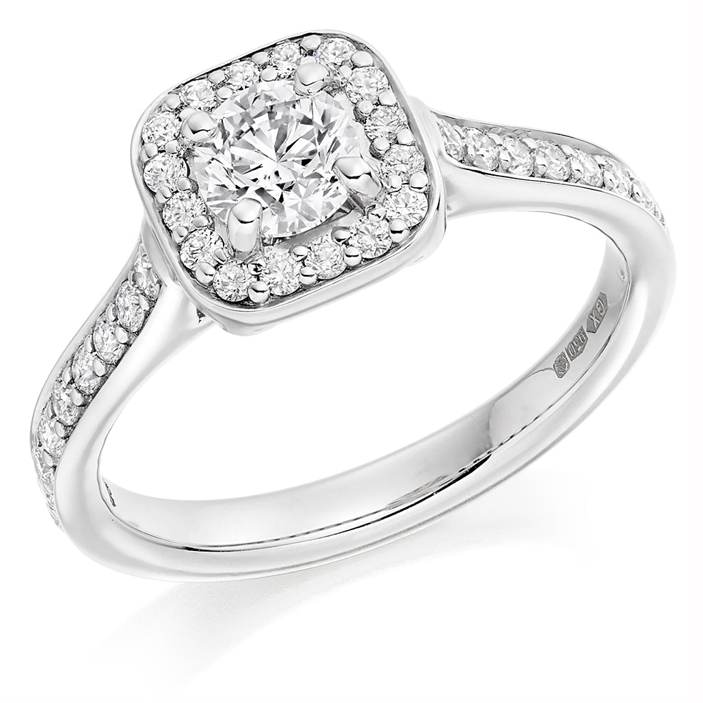 Pavé Halo Round Brilliant Engagement Ring in White Gold