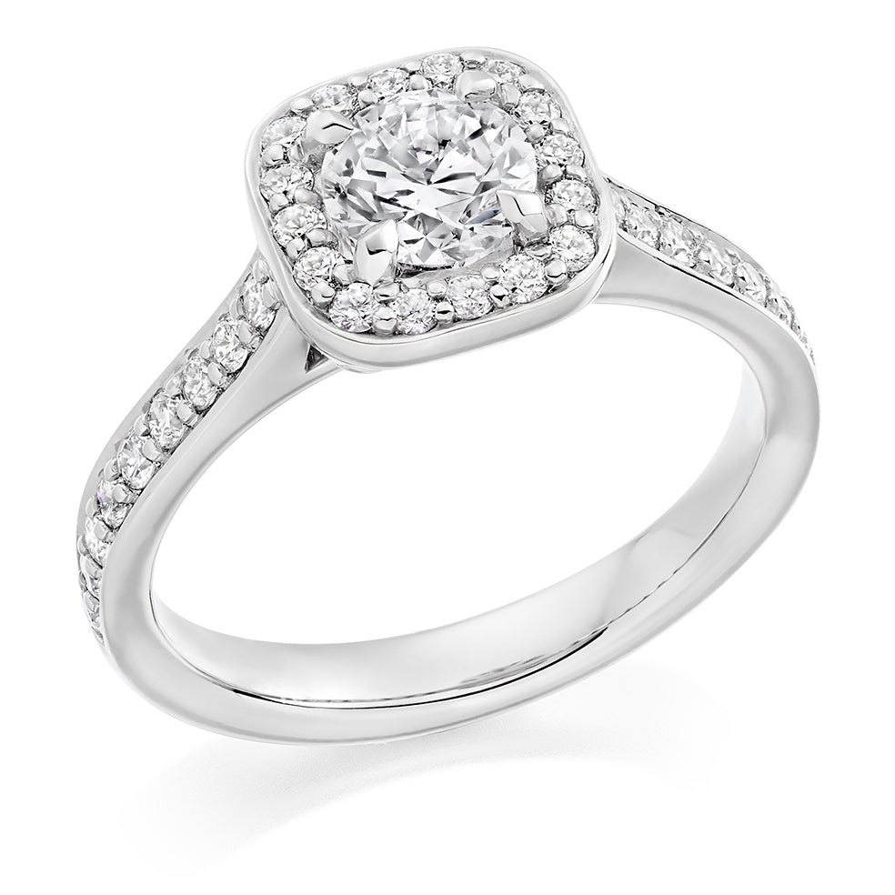 Fine Pavé Halo Round Brilliant Engagement Ring in White Gold