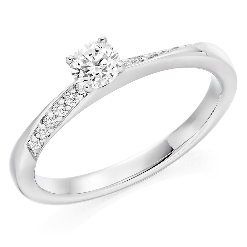 Fine Pavé Solitaire Round Brilliant Engagement Ring, 0.25ct in White Gold