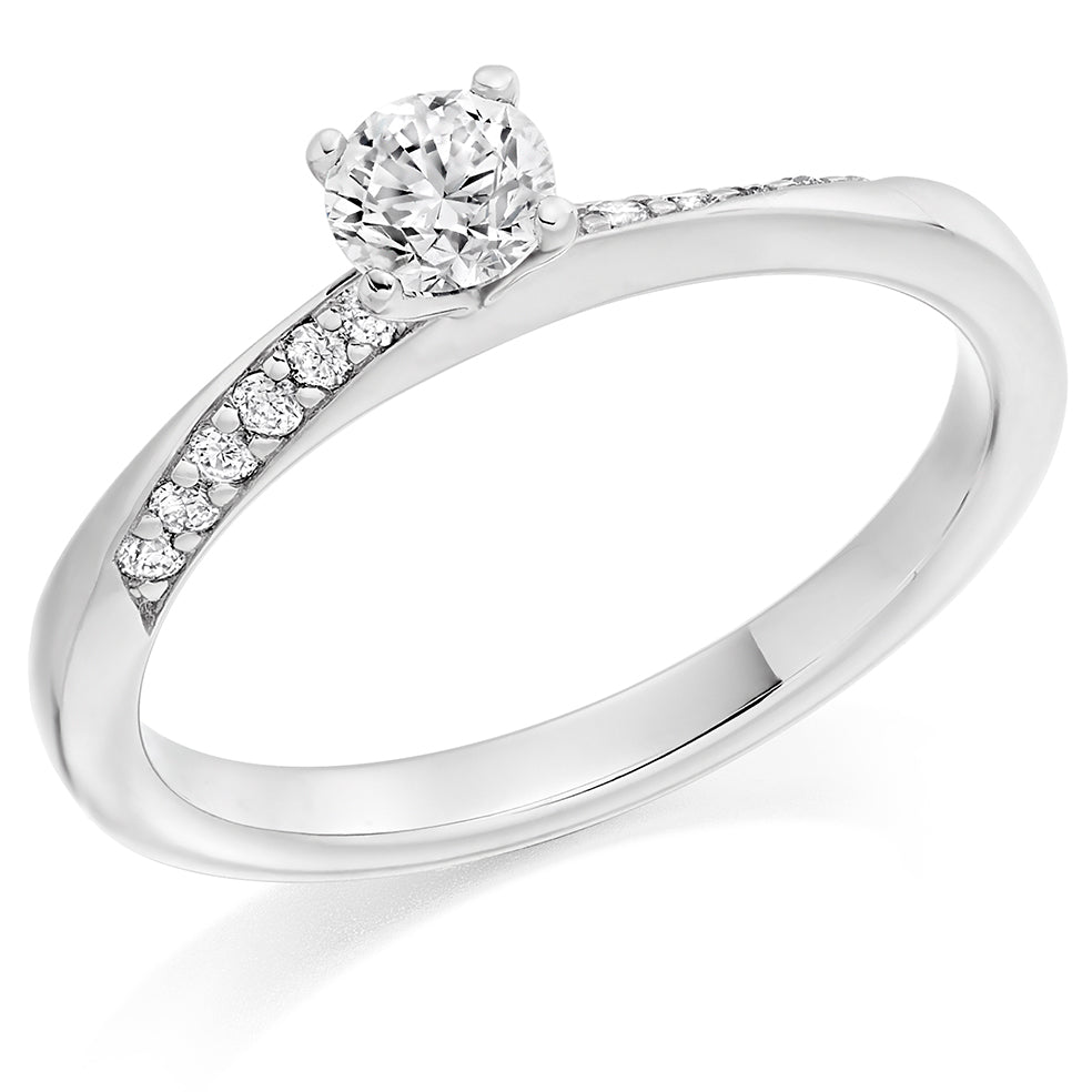 Pavé-Shouldered Solitaire Round Brilliant Engagement Ring 0.46ct in White Gold