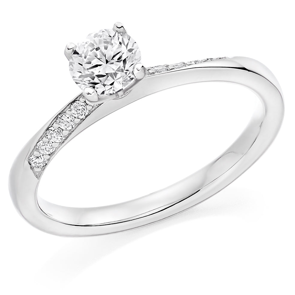 Fine Pavé Solitaire Round Brilliant Engagement Ring 0.63ct in White Gold