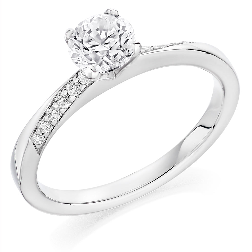 Pavé-Shouldered Solitaire Round Brilliant Engagement Ring 0.88ct in White Gold