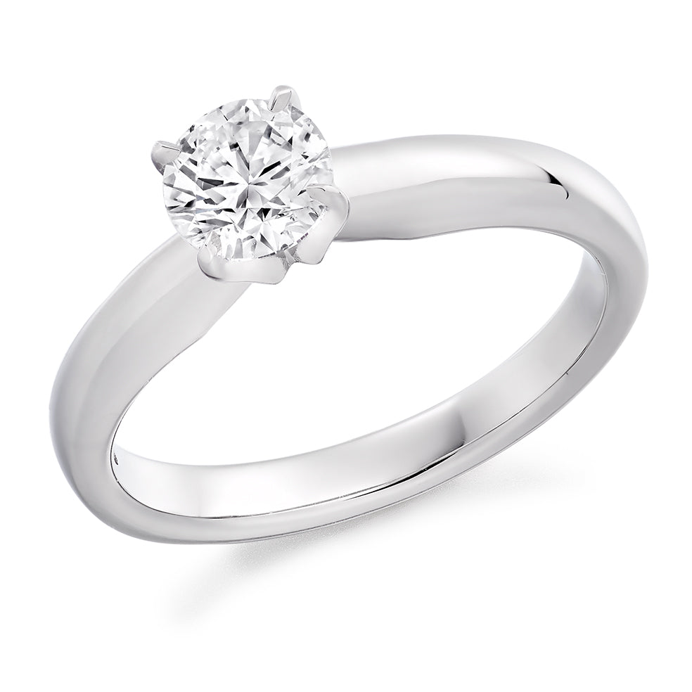 Plain-Band Solitaire Round Brilliant Engagement Ring, 0.4ct in White Gold