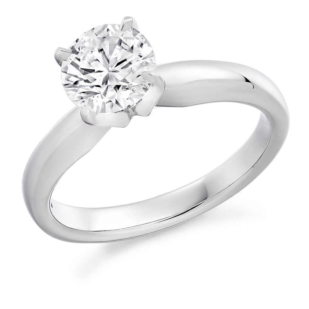 Classic Solitaire Round Brilliant Engagement Ring, 1.0ct in White Gold