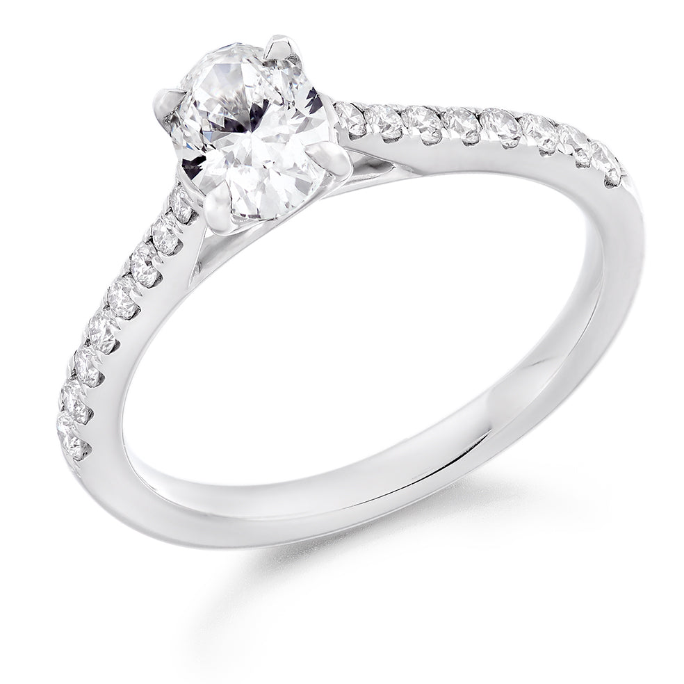 Solitaire with Diamond Shoulders Oval Cut Engagement Ring in White Gold