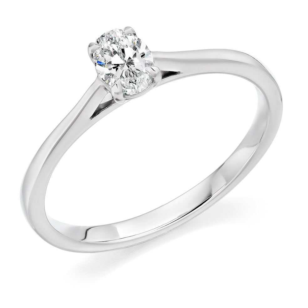 Clean-Band Solitaire Oval Cut Engagement Ring in White Gold