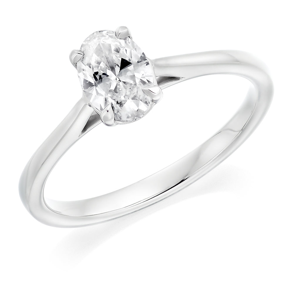 Plain-Band Solitaire Oval Cut Engagement Ring, 0.75ct in White Gold