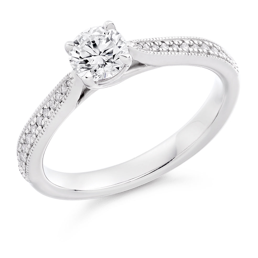 Grain-Set Solitaire Round Brilliant Engagement Ring, 0.75ct in White Gold