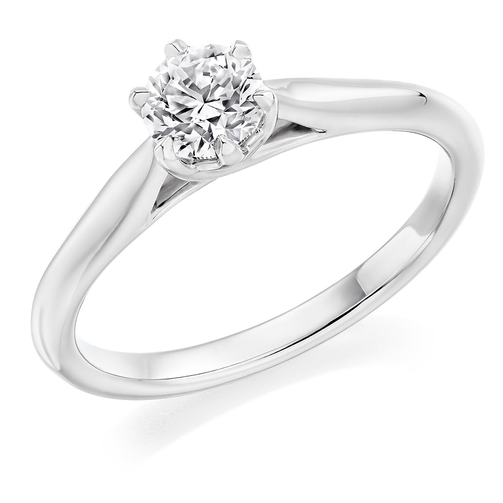 Clean-Band Solitaire Round Brilliant Engagement Ring, 0.75ct in White Gold