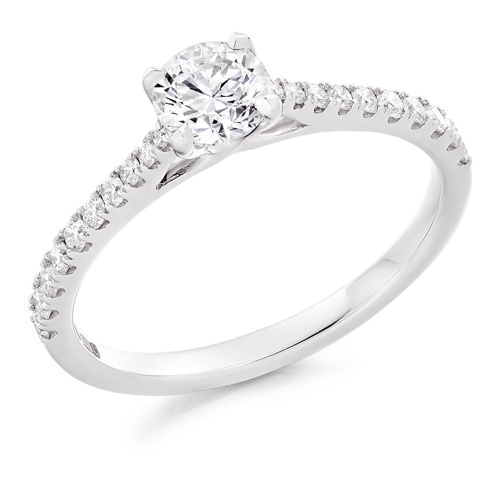 Accent-Shouldered Solitaire Round Brilliant Engagement Ring 1.26ct in White Gold