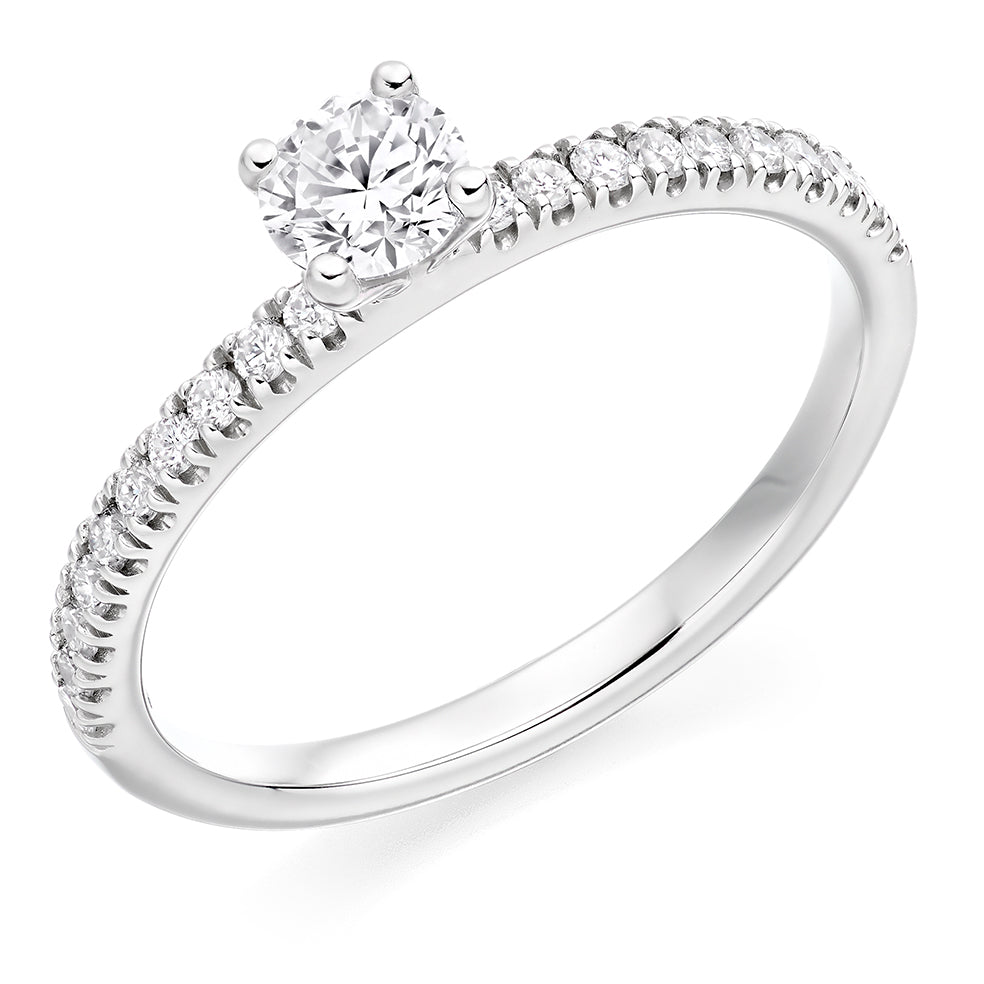 Accent-Shouldered Solitaire Round Brilliant Engagement Ring, 0.4ct in White Gold