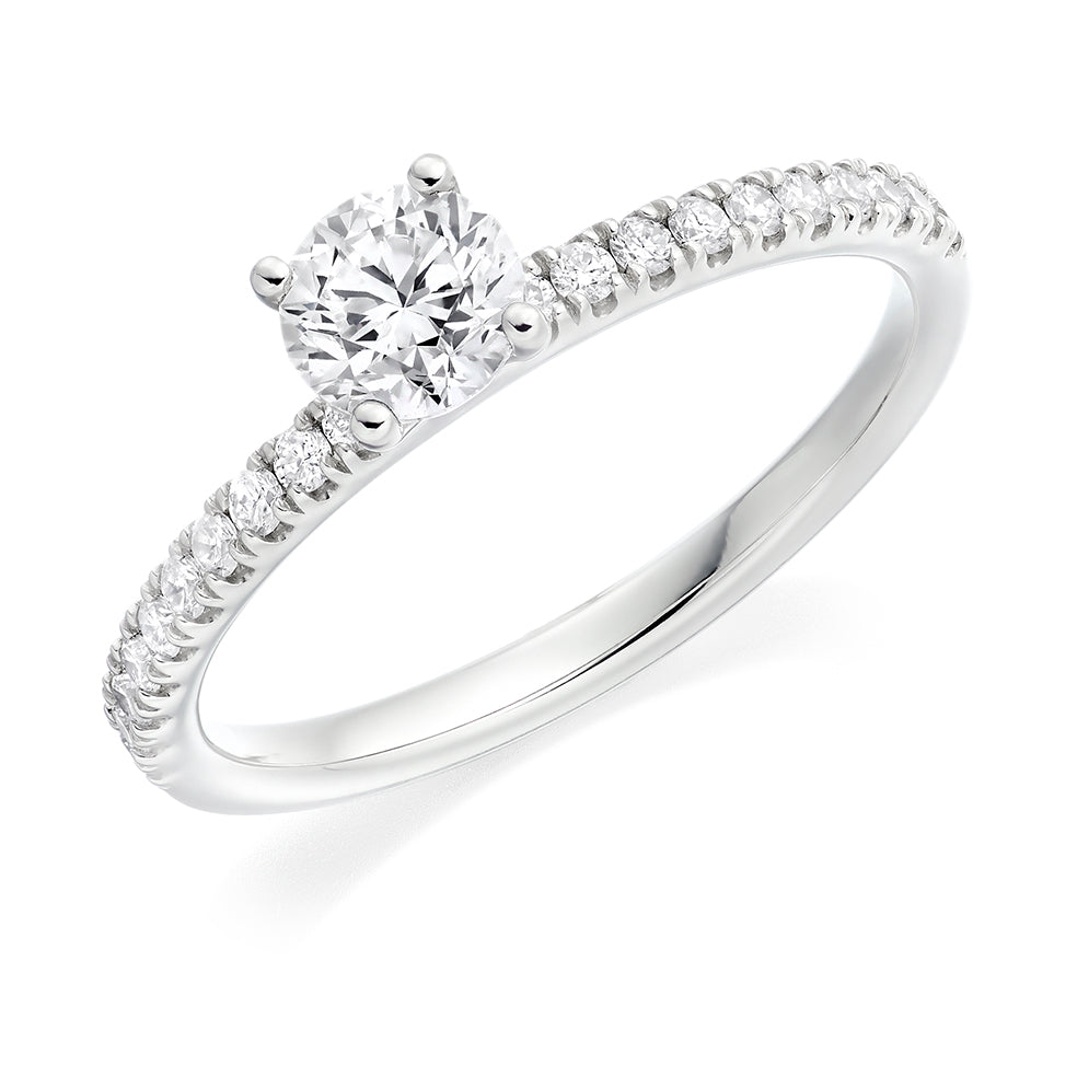 Accent-Shouldered Solitaire Round Brilliant Engagement Ring, 0.75ct in White Gold