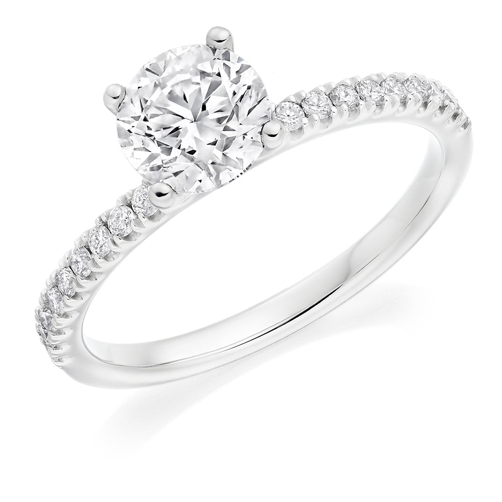 Accent-Shouldered Solitaire Round Brilliant Engagement Ring 1.22ct in White Gold