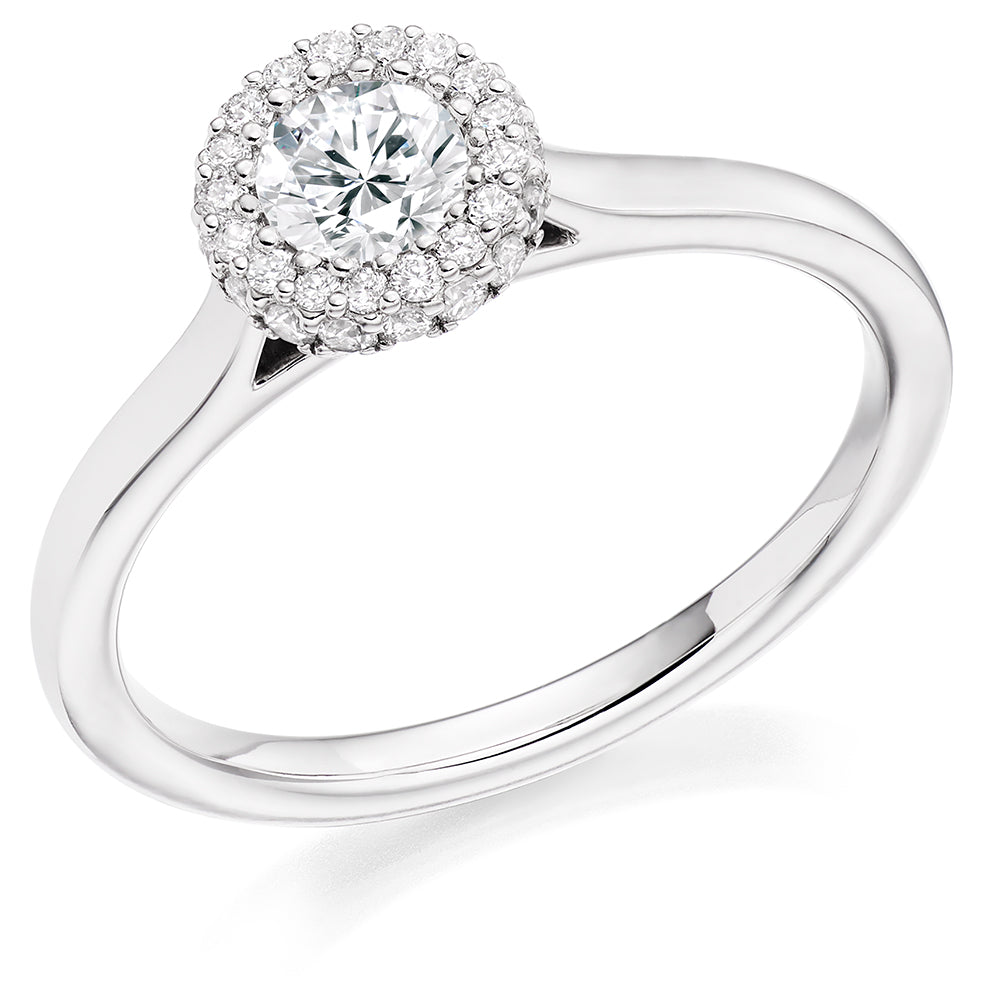 Clean-Shouldered Halo Round Brilliant Engagement Ring in White Gold