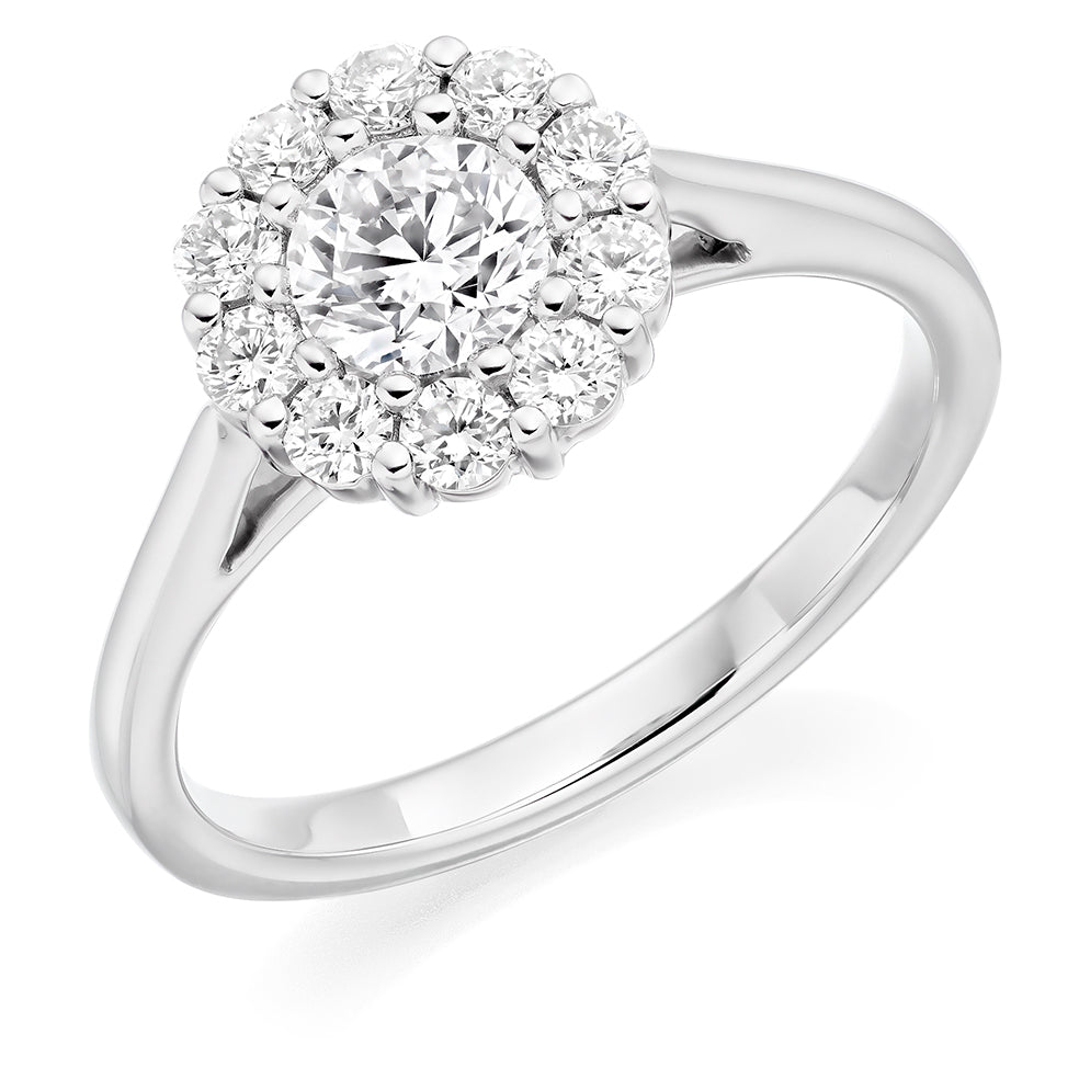 Halo with Plain Shoulders Round Brilliant Engagement Ring in White Gold