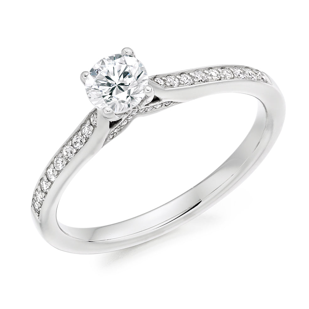 Fine Pavé Solitaire Round Brilliant Engagement Ring 0.33ct in White Gold