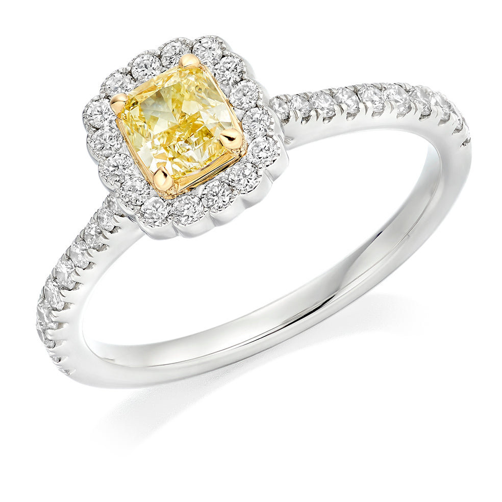 Rubover Halo Cushion Cut Engagement Ring in White Gold