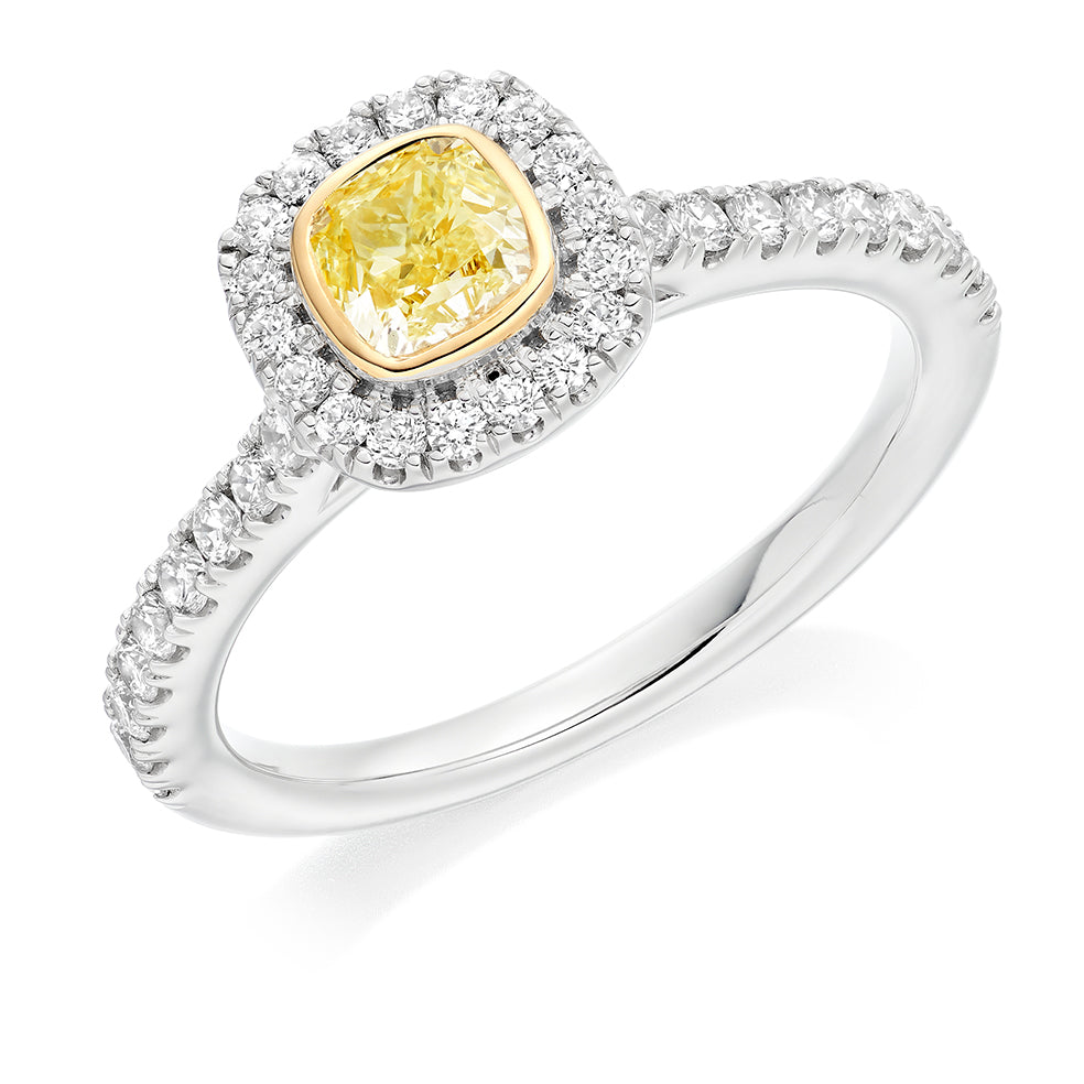 Rubover Halo Cushion Cut Engagement Ring, 0.5ct in White Gold