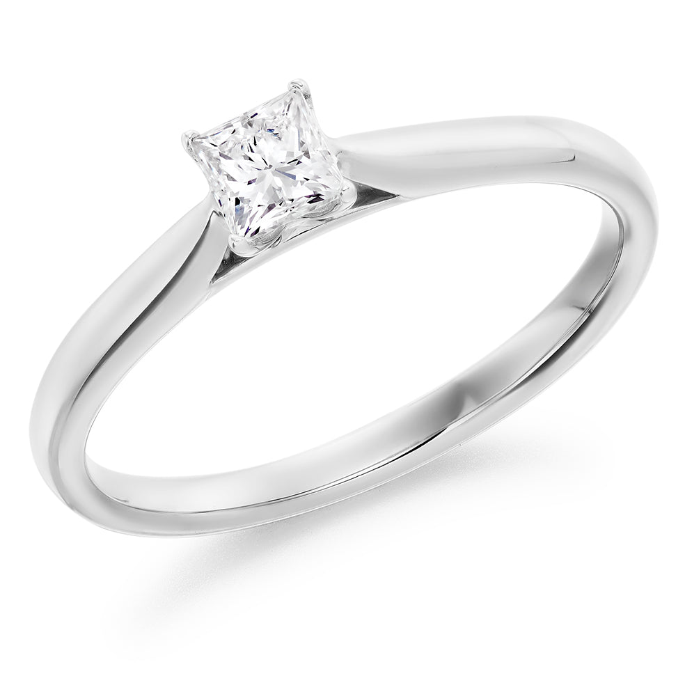 Simple Solitaire Princess Cut Engagement Ring in White Gold