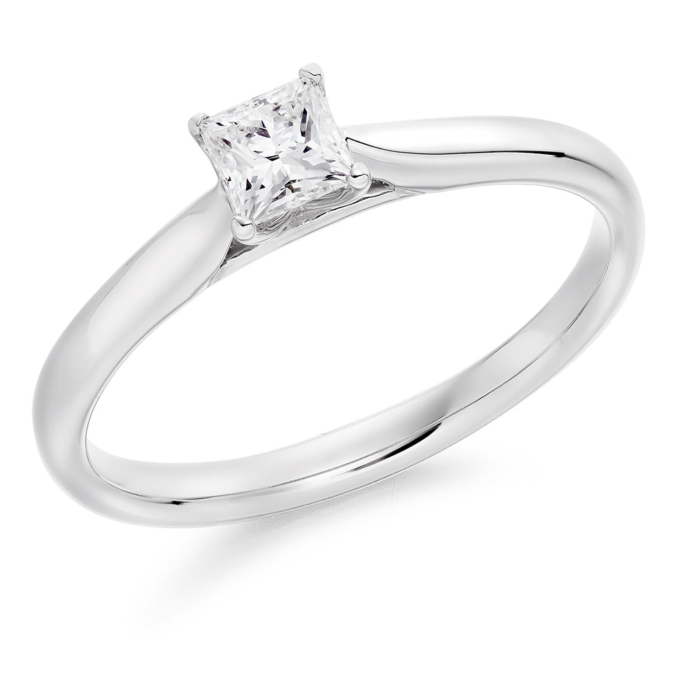 Plain-Band Solitaire Princess Cut Engagement Ring in White Gold
