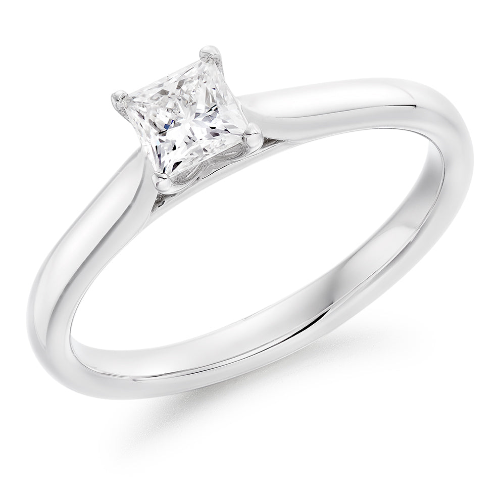 Clean-Band Solitaire Princess Cut Engagement Ring in White Gold