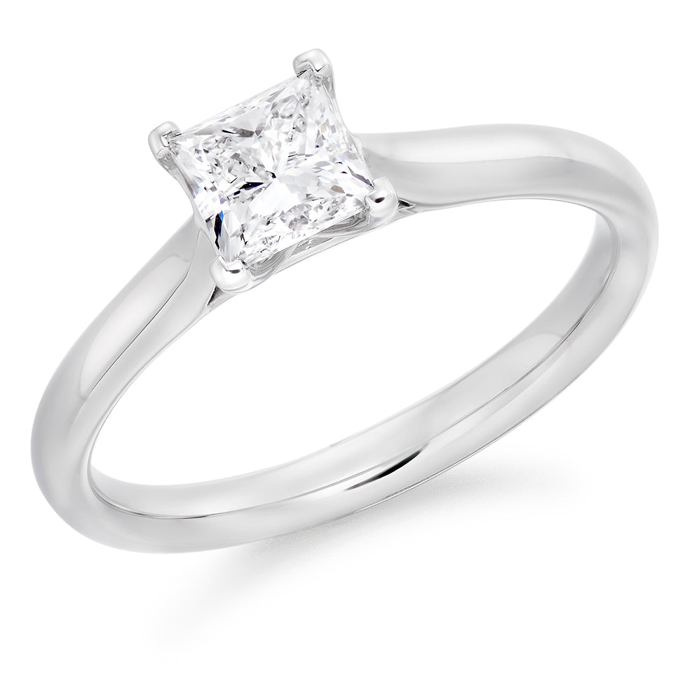 Traditional Solitaire Princess Cut Engagement Ring in White Gold