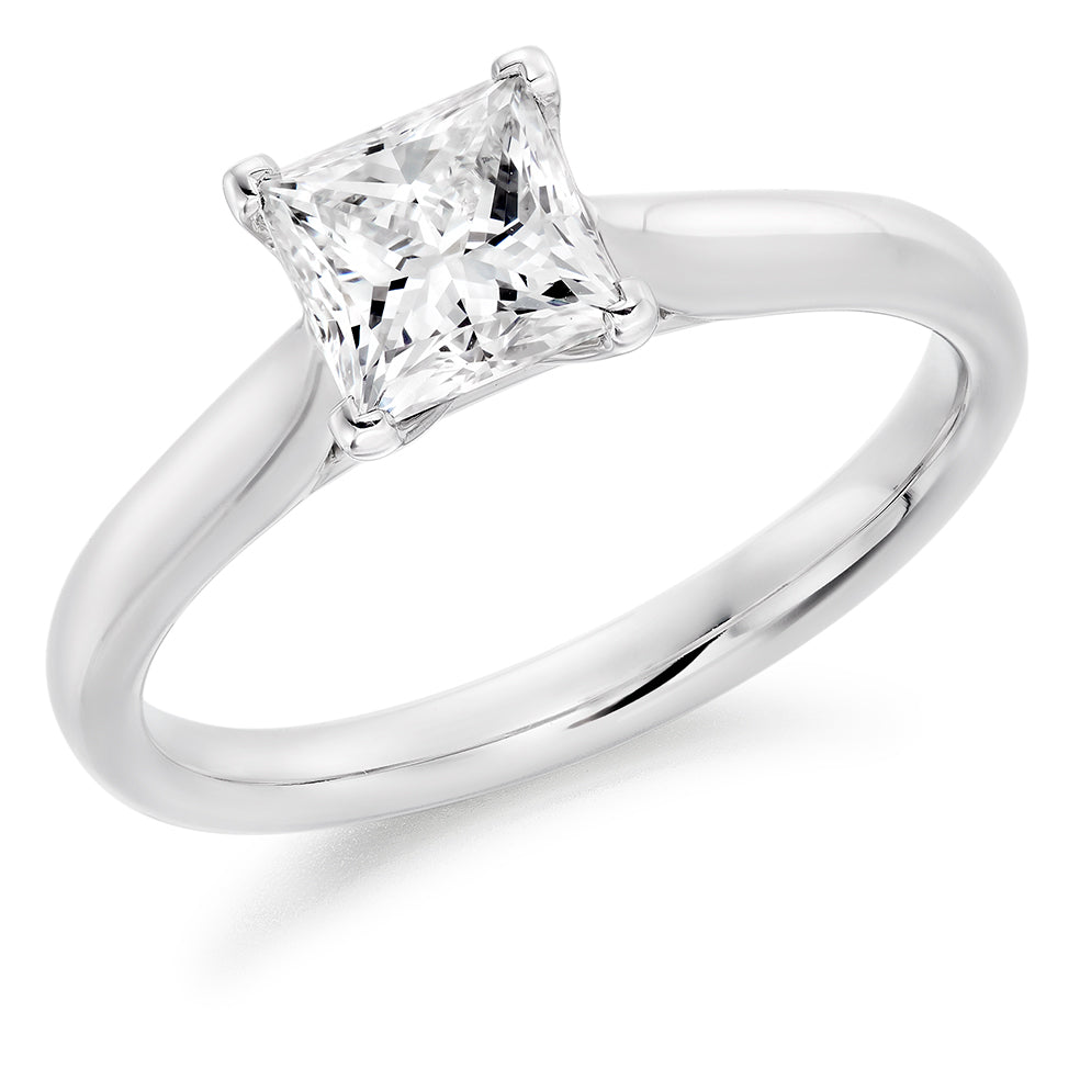 Solitaire Princess Cut Engagement Ring in White Gold