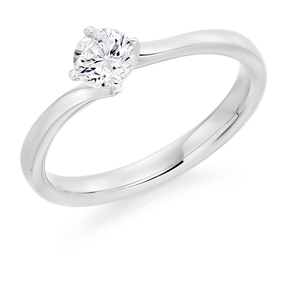 Clean-Band Solitaire Round Brilliant Engagement Ring, 0.4ct in White Gold