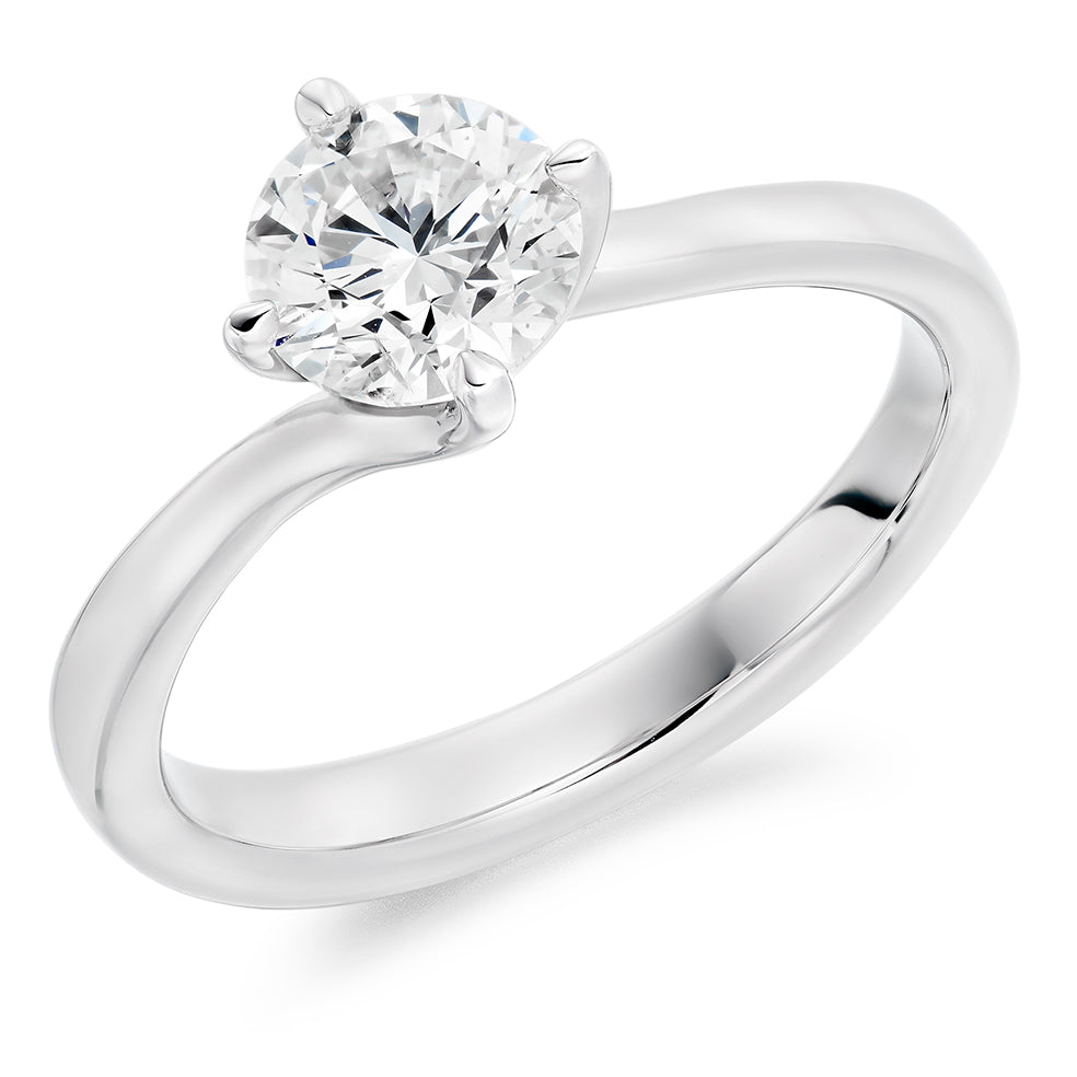 Plain-Band Solitaire Round Brilliant Engagement Ring 1.0ct in White Gold