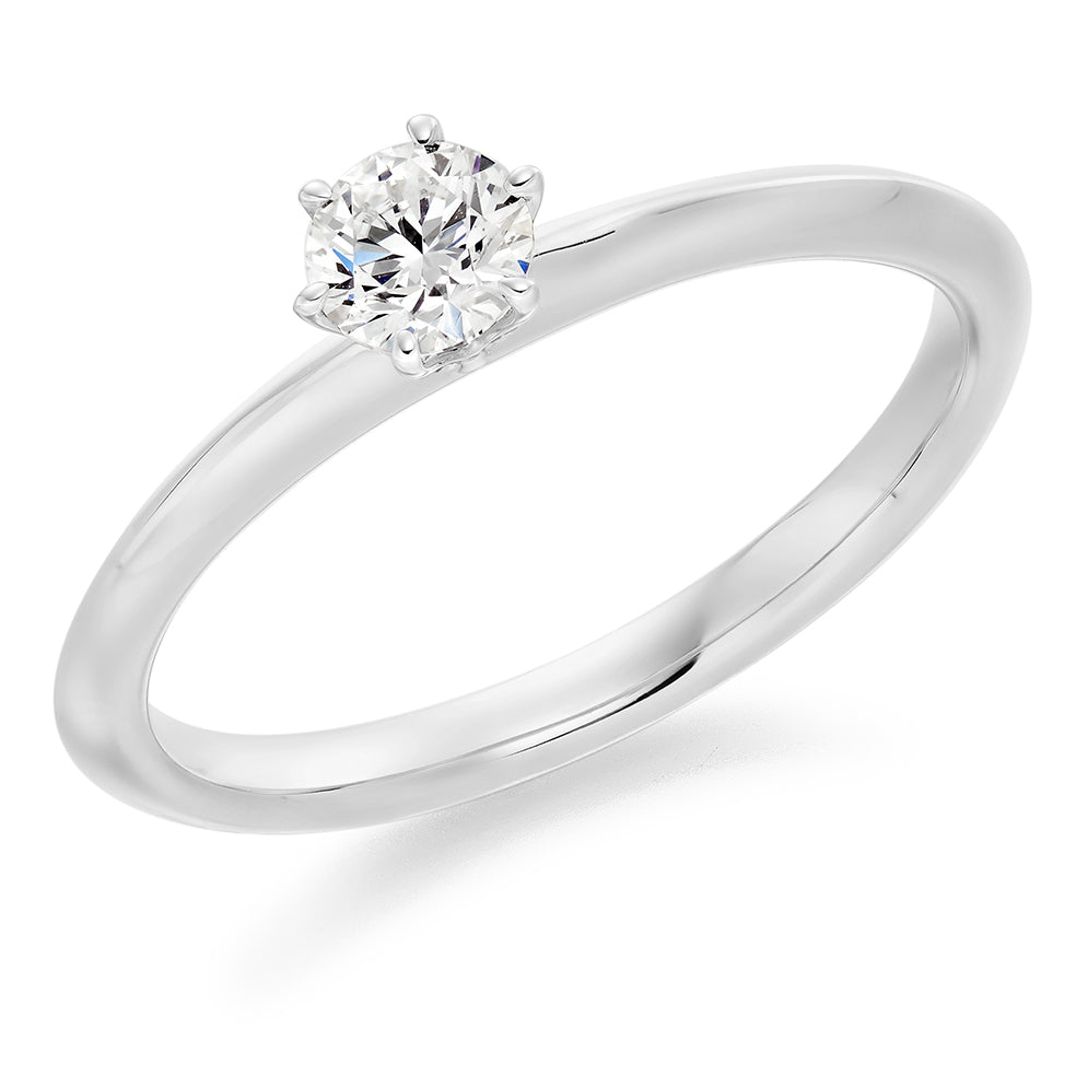 Clean-Band Solitaire Round Brilliant Engagement Ring, 0.33ct in White Gold