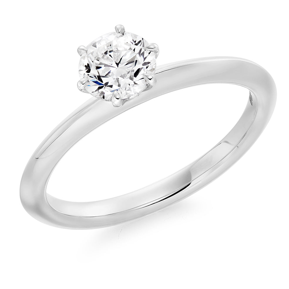 Plain-Band Solitaire Round Brilliant Engagement Ring, 0.75ct in White Gold