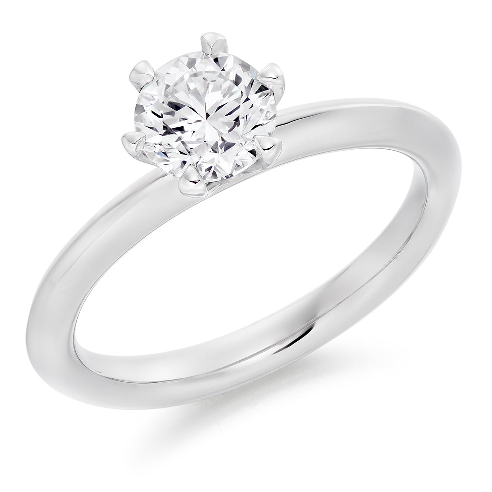 Classic Solitaire Round Brilliant Engagement Ring, 0.9ct in White Gold