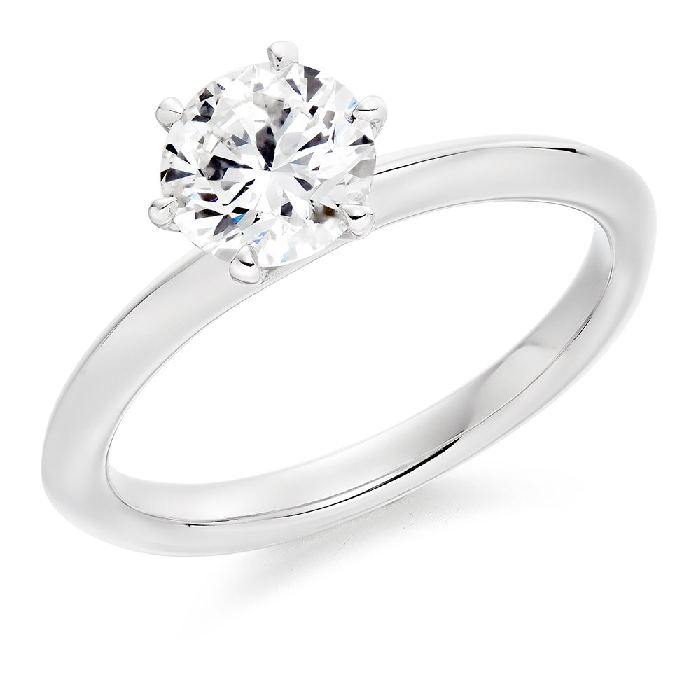 Clean-Band Solitaire Round Brilliant Engagement Ring, 1.0ct in White Gold