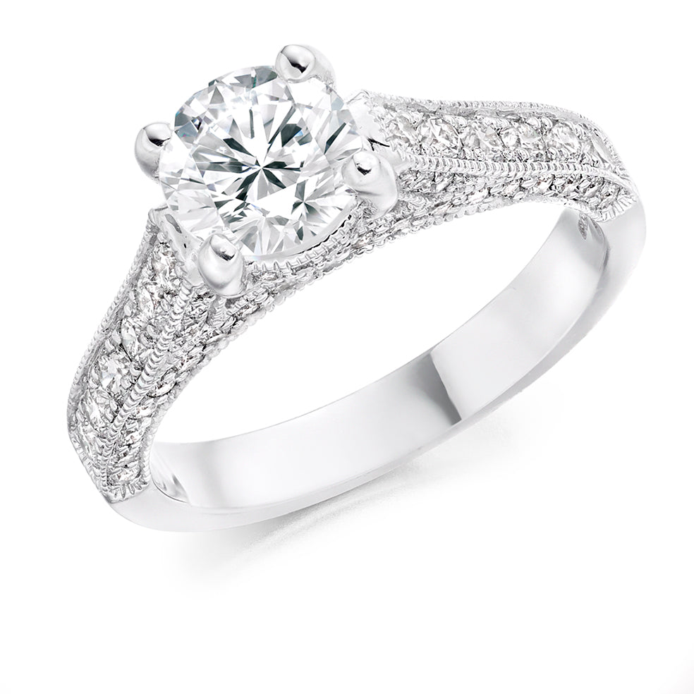 Grain-Set Solitaire Round Brilliant Engagement Ring 1.45ct in White Gold