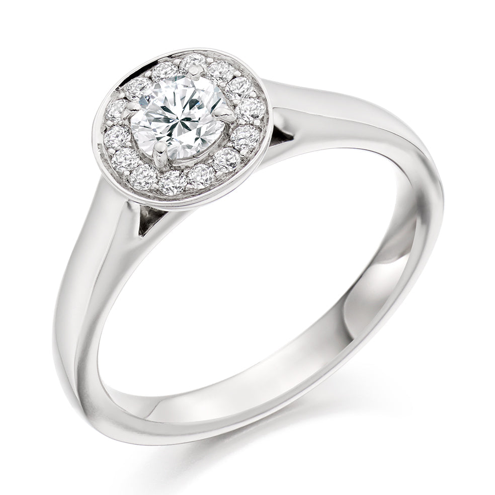 Plain-Shoulder Halo Round-Brilliant Engagement Ring, 0.33ct (ENG3105 SMT) in White Gold