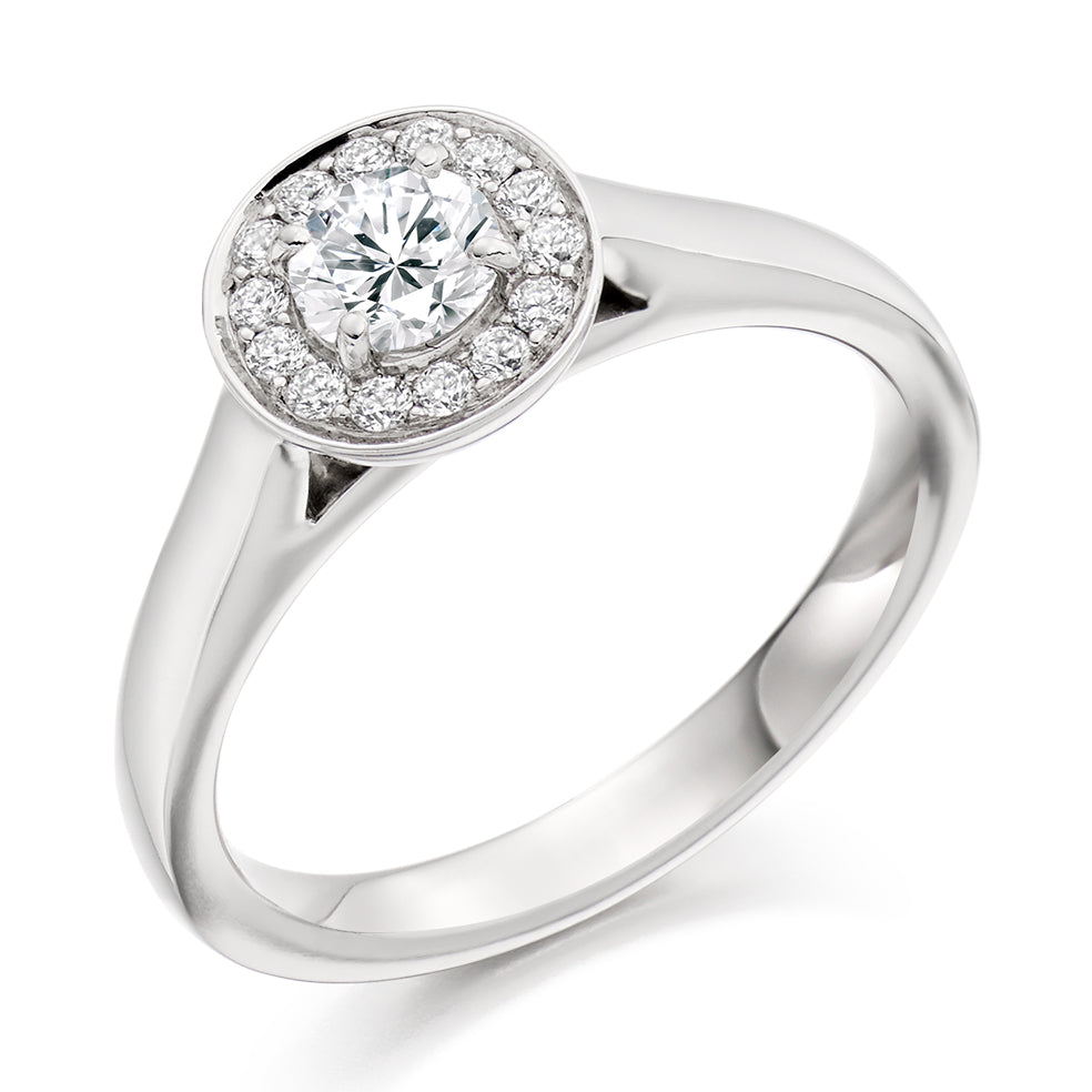 Plain-Shoulder Halo Round-Brilliant Engagement Ring, 0.33ct (ENG3105 SMT) in White Gold