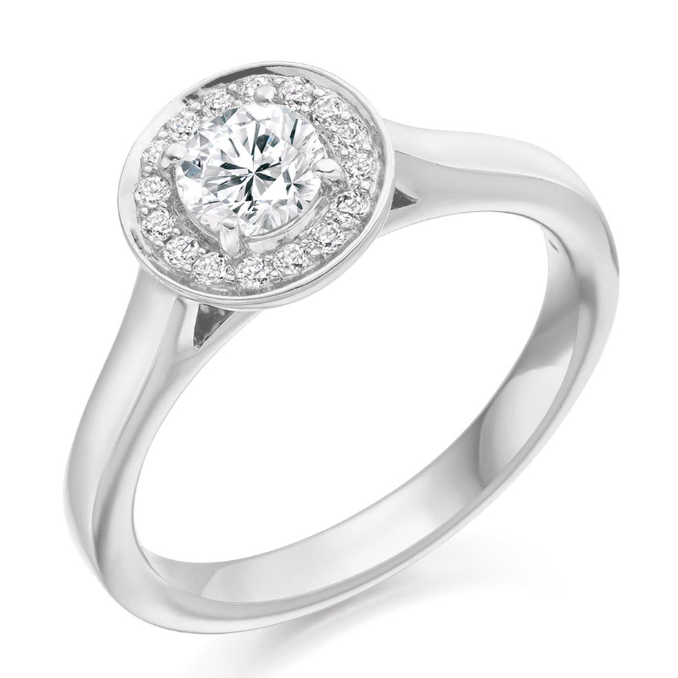 Plain-Shoulder Halo Round-Brilliant Engagement Ring, 0.5ct (ENG3106 SMT) in White Gold