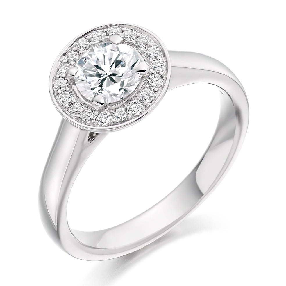 Plain-Shoulder Halo Round-Brilliant Engagement Ring, 0.75ct (ENG3107 SMT) in White Gold