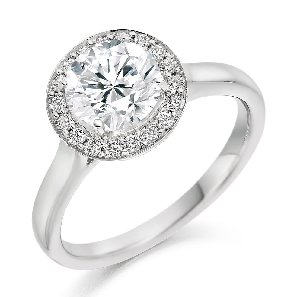 Plain-Shoulder Halo Round-Brilliant Engagement Ring, 1.0ct (ENG3108 SMT) in White Gold