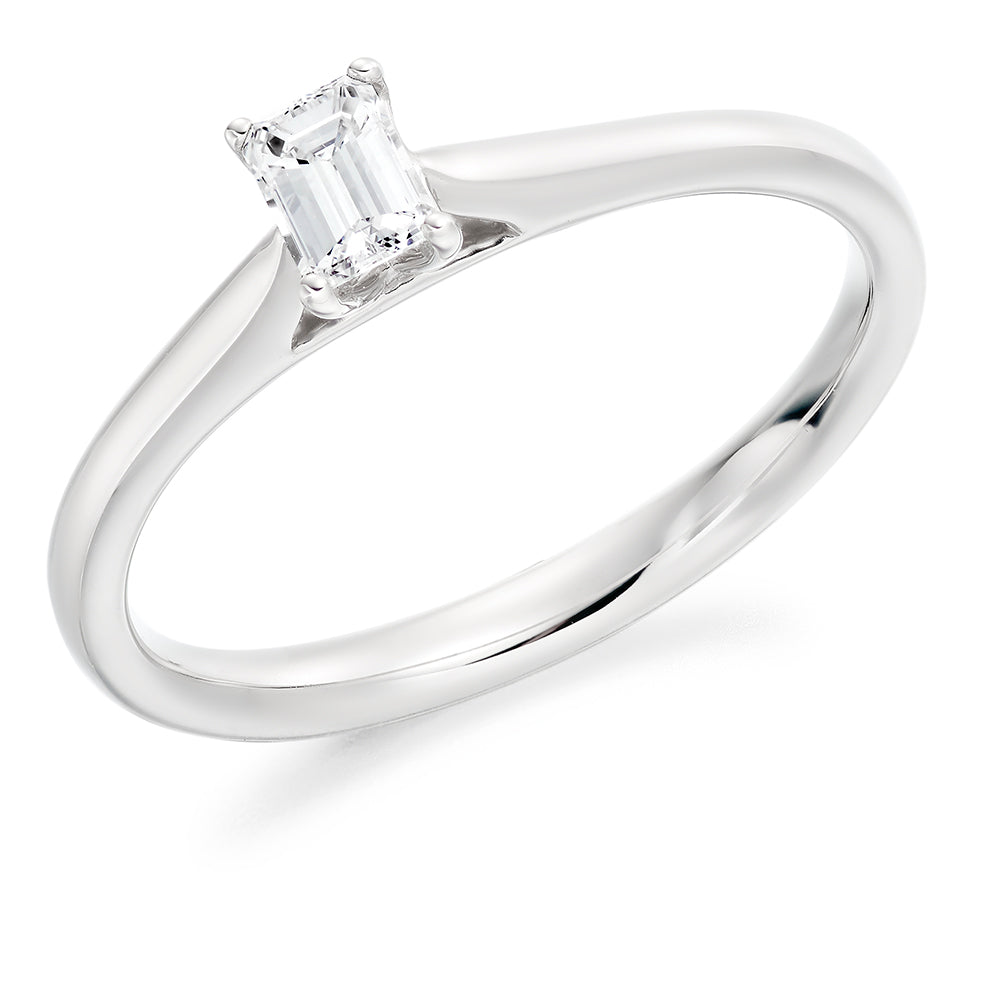 Solitaire Emerald Cut Engagement Ring, 0.25ct in White Gold