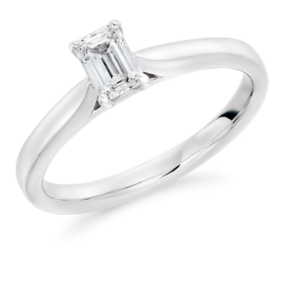 Classic Solitaire Emerald Cut Engagement Ring in White Gold