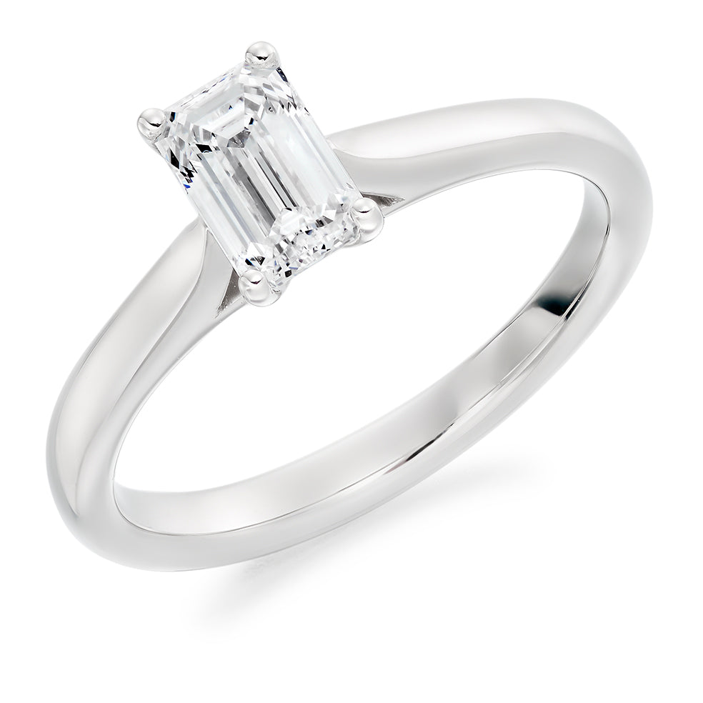 Solitaire Emerald Cut Engagement Ring in White Gold