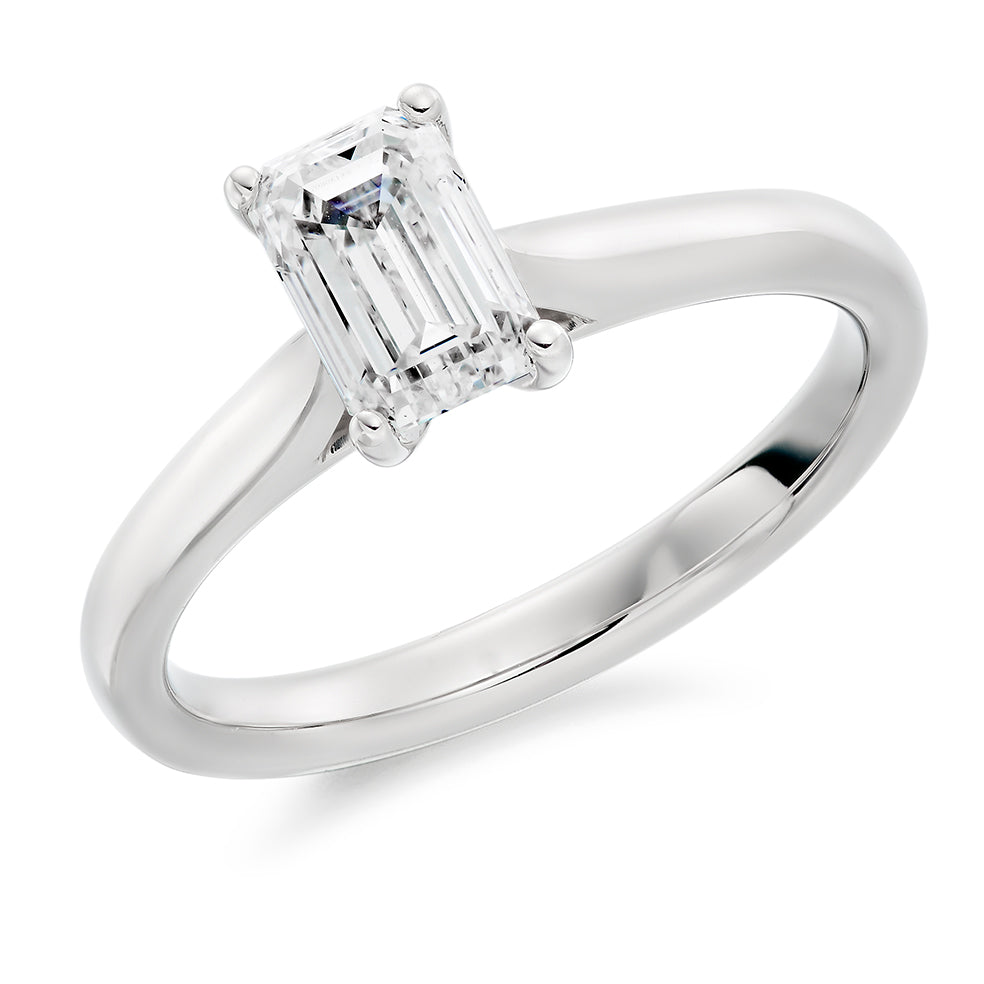 Clean-Band Solitaire Emerald Cut Engagement Ring in White Gold
