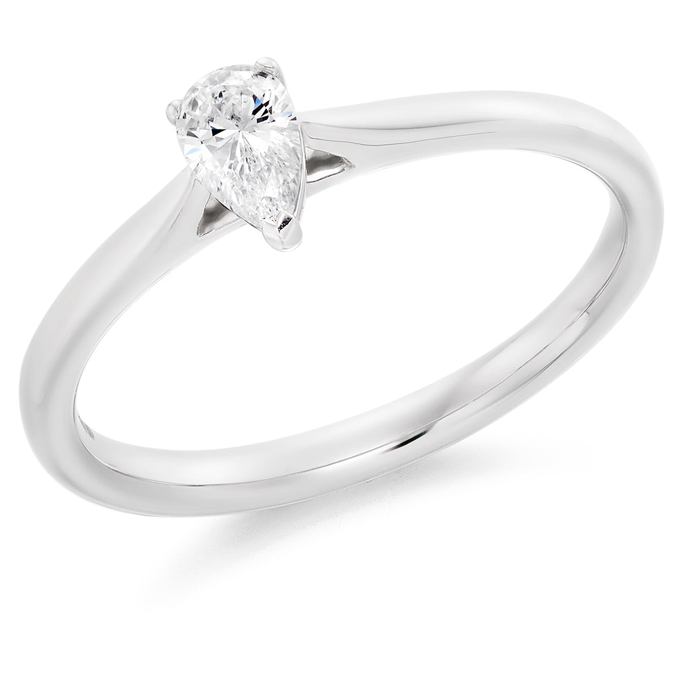 Clean-Band Solitaire Pear Cut Engagement Ring in White Gold