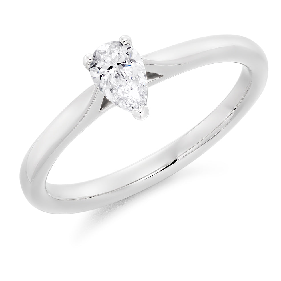 Simple Solitaire Pear Cut Engagement Ring in White Gold