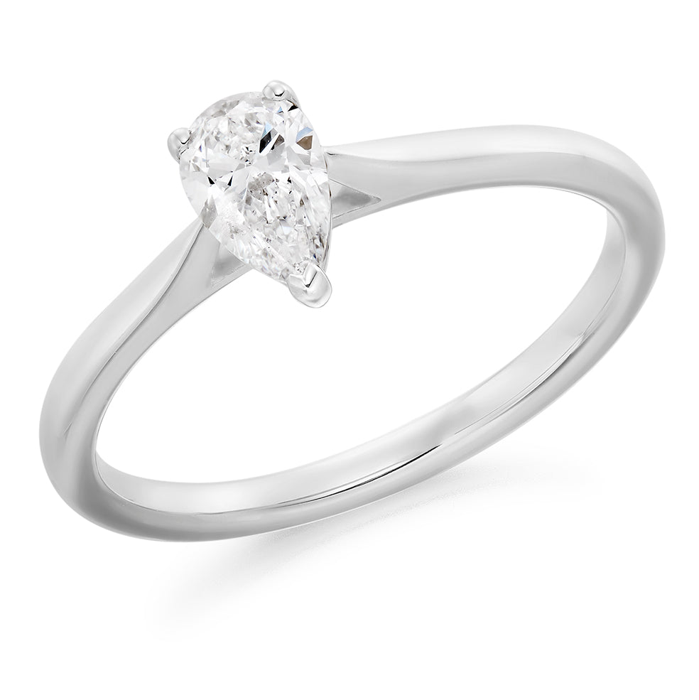 Plain-Band Solitaire Pear Cut Engagement Ring in White Gold