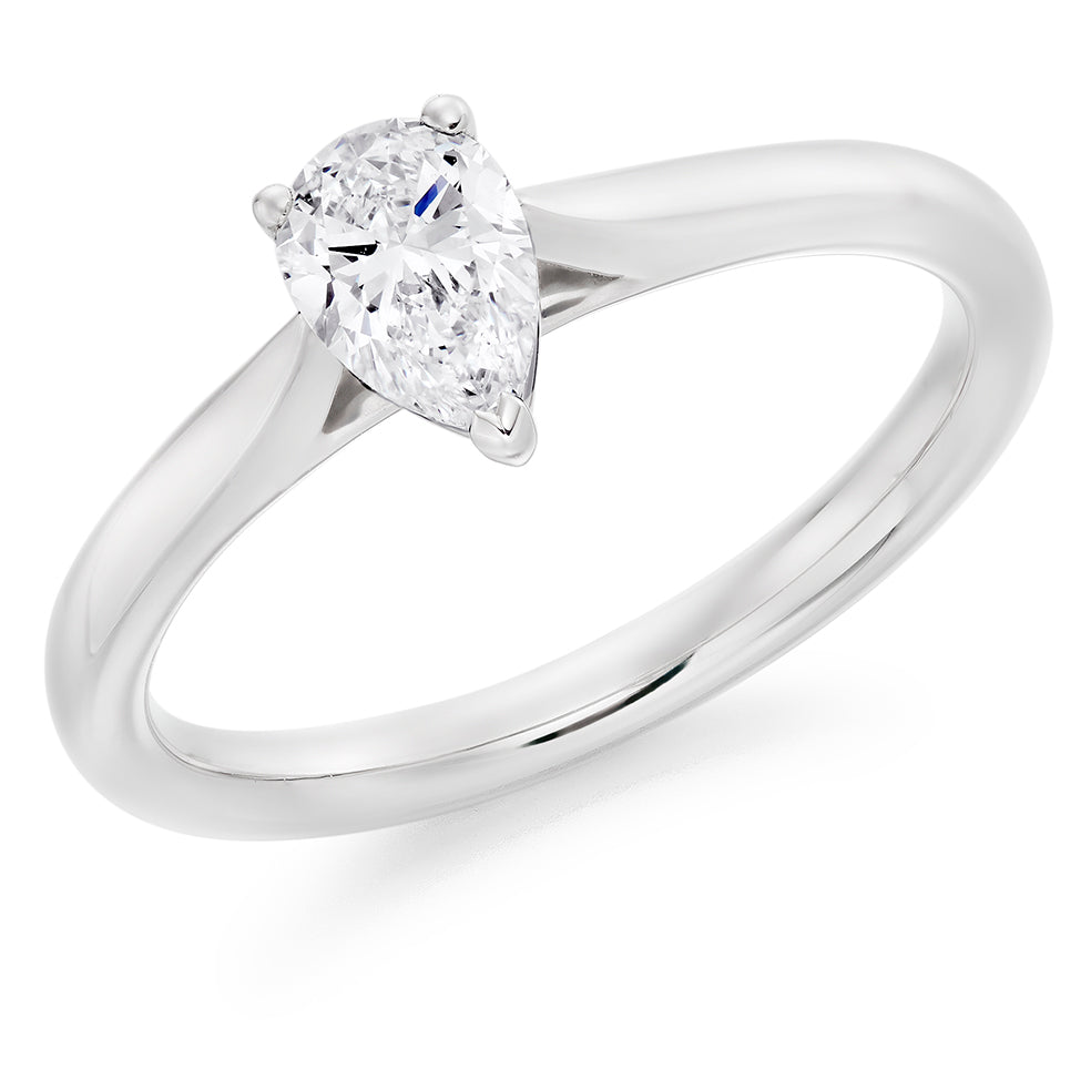 Classic Solitaire Pear Cut Engagement Ring in White Gold
