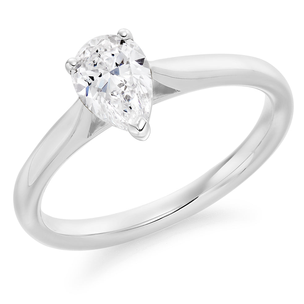 Clean-Band Solitaire Pear Cut Engagement Ring, 0.75ct in White Gold