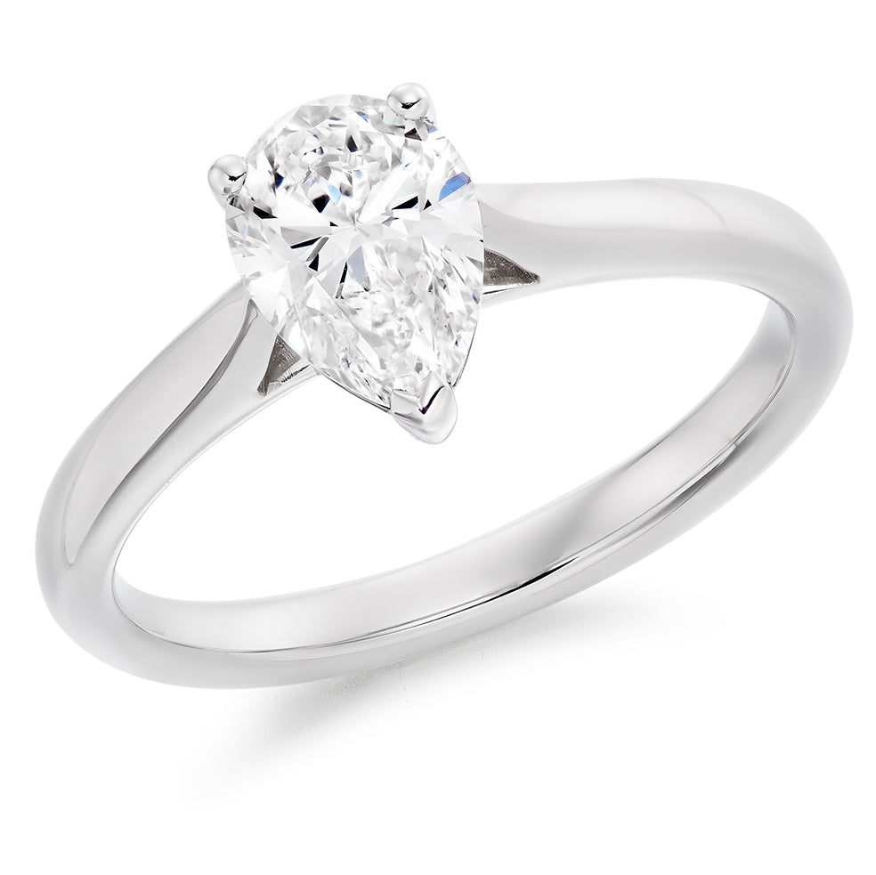 Simple Solitaire Pear Cut Engagement Ring, 1.0ct in White Gold
